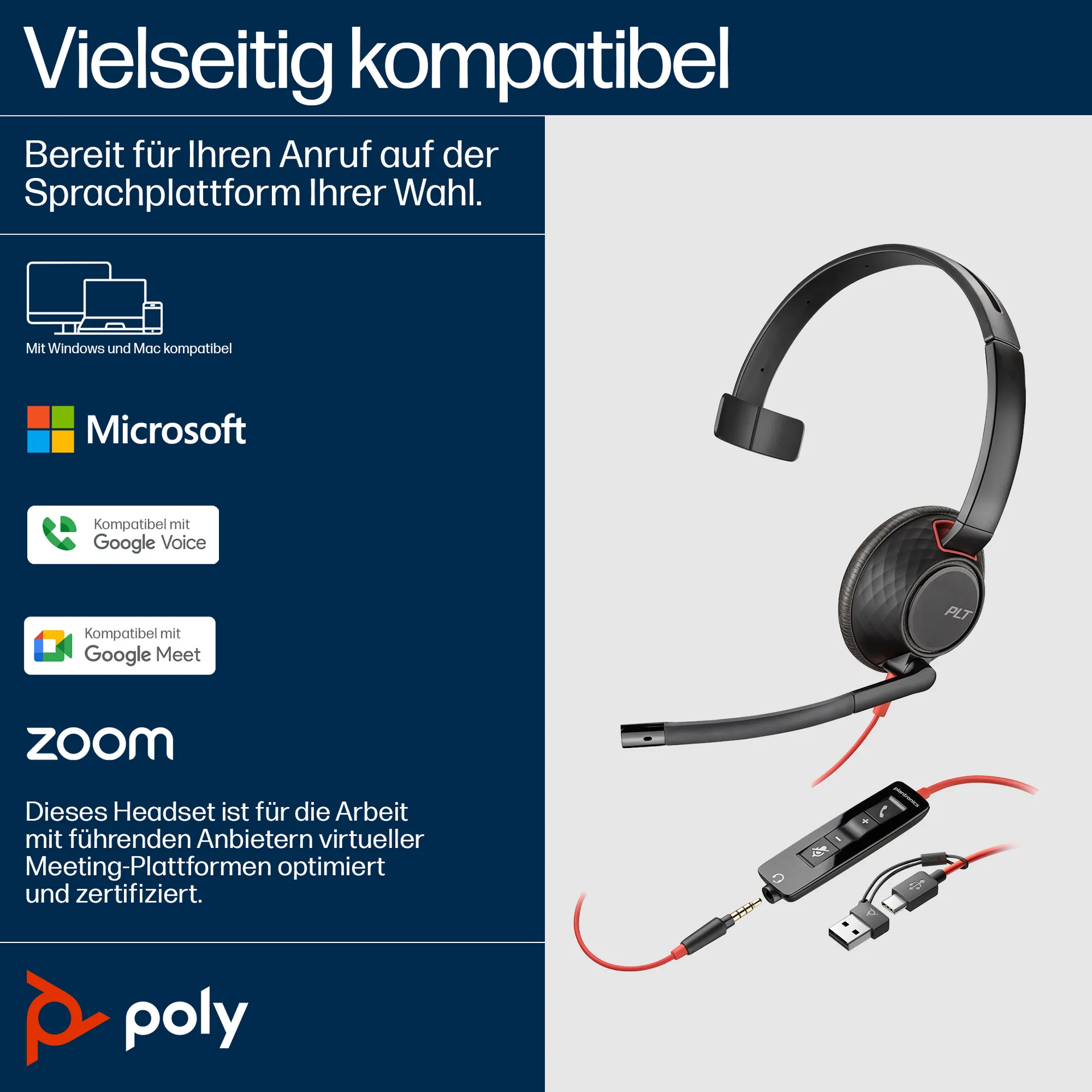 HP Poly Blackwire 5210 Monaural USB-C-Headset +3,5-mm-Stecker +USB-C/A-Adapter – Bild 6