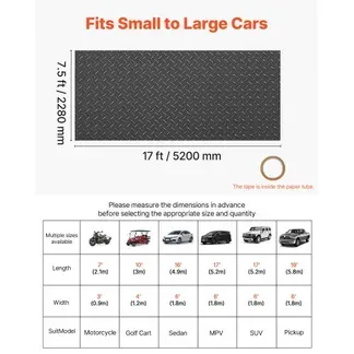 VEVOR Garagenbodenmatte, 2280×5200 mm Antirutschmatte, Meterware, 2,2 mm dicke PVC-Noppenmatte, Bodenschutzmatte mit doppelseitigem Klebeband, für Lager, Fitnessstudios, Anhänger, Schwarz VEVOR Garagenbodenmatte, 2280×5200 mm Antirutschmatte, Meterware, 2,2 mm dicke PVC-Noppenmatte, Bodenschutzmatte mit doppelseitigem Klebeband, für Lager, Fitnessstudios, Anhänger, Schwarz