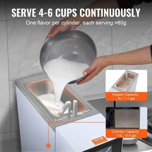 VEVOR Kommerzielle Eiscreme-Maschine, 10 L/h Leistung, 900 W, Softeismaschine für eine Geschmacksrichtung, auf der Arbeitsplatte, mit 4 L Trichter, 1,6 L Zylinder, LCD-Bildschirm, Vorkühlung – Bild 2