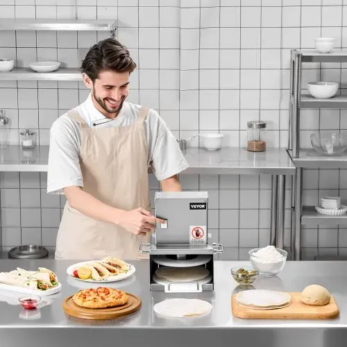 VEVOR elektrische Pizzateigpresse mit 15,24 cm Gebäck-Pressplatte, Brotpresse aus Edelstahl, kommerzielle Formmaschine mit einstellbarer Dicke & 100 Stk. Pergamentpapier, Pizza-Teigrolle – Bild 7