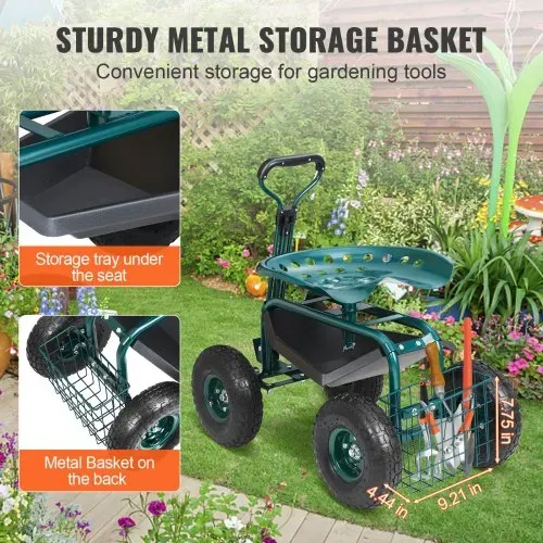 VEVOR Rollsitz Werkstattwagen aus Stahl bis 136kg belastbar Gartenwagen mit 25cm Griff und 45-54cm höhenverstellbarem Sitz Rollwagen 30PSI Reifendruck Arbeitssitz Gartensitz Grün – Bild 4