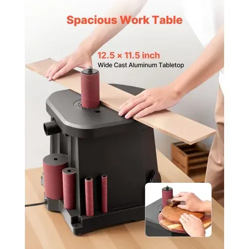 VEVOR Oszillierender Spindelschleifer, 2000 U/min Spindelschleifmaschine mit 6 Hülsen (12,7–76,2 mm), 15 mm Hub & Staubanschluss für die Möbelveredelung, Bastelschleifen, Heimwerker-Holzbearbeitung – Bild 2