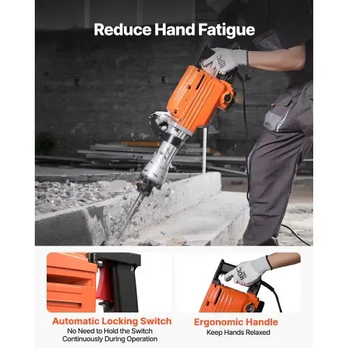 VEVOR Abrisswagenheberhammer, 2200 W, Elektrischer Jackhammer, Strapazierfähig, 1400 BPM Betonbrecher 4 Stück Meißel Bit, Handschuhe – Bild 5