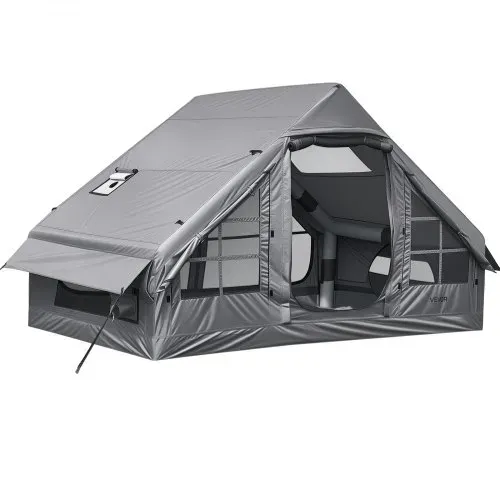 VEVOR Aufblasbares Zelt Campingzelt Luftzelt 2-4 Personen mit Pumpe Grau, für Outdoor-Aktivitäten Wasserabweisendes 420D Oxford-Gewebe Dachfenster Ofenrohrdurchführung Netzfenster & Tragetasche – Bild 8