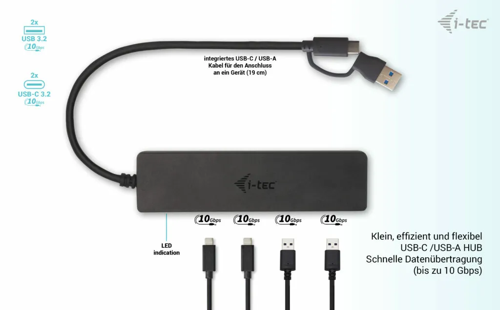 i-tec Metal USB-A/USB-C HUB 2x USB 3.0 + 2x USB-C (10 Gbps) – Bild 3