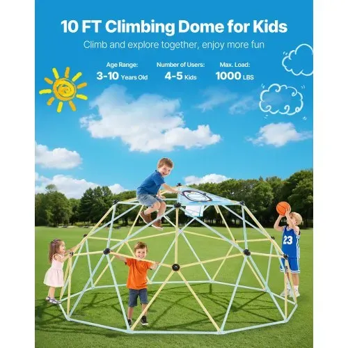 VEVOR Kletterkuppel geometrisches Klettergerüst mit 2 Basketbällen & Netz (305 cm), 453 kg belastbares Klettergerüst, Klettergerät für Kinder von 3 bis 10 Jahren Gartenspielzeug Spielplatz VEVOR Kletterkuppel geometrisches Klettergerüst mit 2 Basketbällen & Netz (305 cm), 453 kg belastbares Klettergerüst, Klettergerät für Kinder von 3 bis 10 Jahren Gartenspielzeug Spielplatz