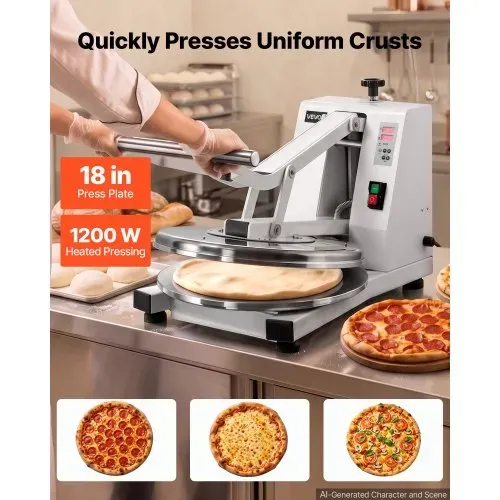 VEVOR Pizzateigpresse 18 Zoll 1200 W Elektrische Teigpresse für Pizzaböden für Pizzerien und Tortilla-Restaurants, 0-240 °C, Einstellbare Teigdicke 0-11 mm, mit Edelstahlgriff, Aluminium-Pressplatte VEVOR Pizzateigpresse 18 Zoll 1200 W Elektrische Teigpresse für Pizzaböden für Pizzerien und Tortilla-Restaurants, 0-240 °C, Einstellbare Teigdicke 0-11 mm, mit Edelstahlgriff, Aluminium-Pressplatte