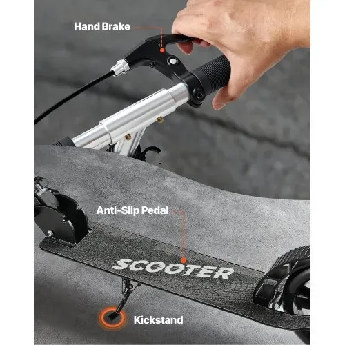 VEVOR Scooter (2 Räder) für Kinder ab 8 Jahren, Cityroller Kinderroller Straßenroller mit höhenverstellbarem Lenker & rutschfestem Deck & Handbremse, Tretroller bis zu 100 kg, Schwarz + Silber – Bild 4