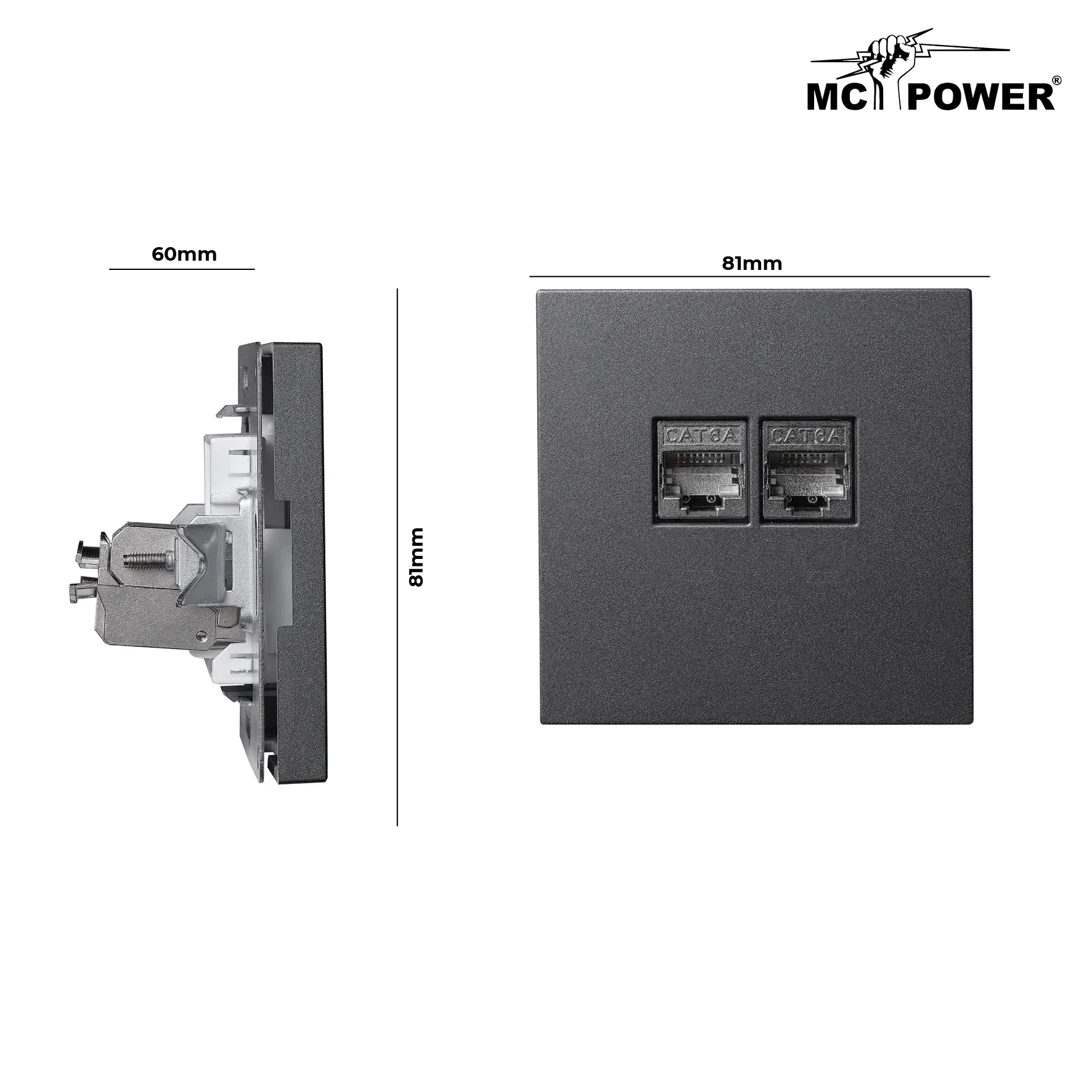 Netzwerk-Dose McPower ''Shallow'' CAT6A, UP, anthrazit, vollgeschirmt – Bild 4