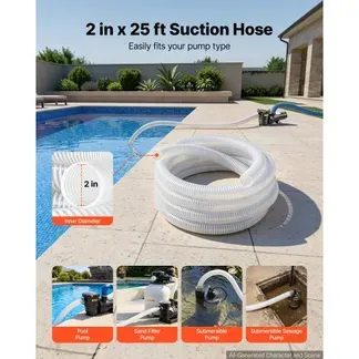 VEVOR Saugschlauch 2 Zoll x 7,6 m PVC Wasseransaugschlauch für Poolpumpen, Bewässerung und Wasserentnahme, 11,76 psi, ohne Vorinstallierte Anschlüsse, Wetterfest & Berstfest, inkl. Klemmen, Weiß VEVOR Saugschlauch 2 Zoll x 7,6 m PVC Wasseransaugschlauch für Poolpumpen, Bewässerung und Wasserentnahme, 11,76 psi, ohne Vorinstallierte Anschlüsse, Wetterfest & Berstfest, inkl. Klemmen, Weiß