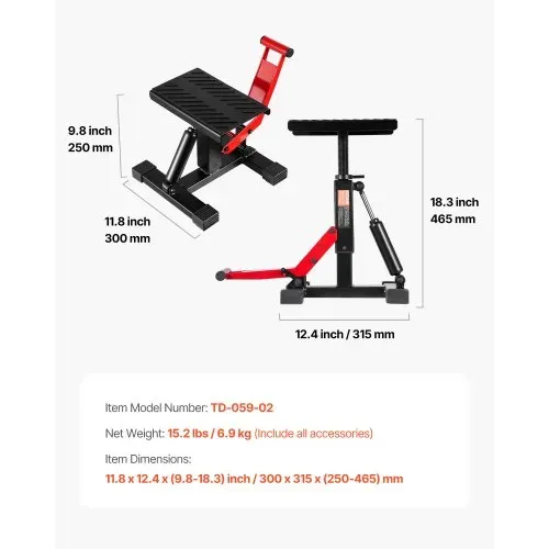 VEVOR Motorrad Dirt Bike Stand Lift Jack Hebetisch (544 kg belastbar) höhenverstellbare Hebeständer mit hydraulischer Hebefunktion, höhenverstellbar (250-465 mm) für Reparatur von Motocross – Bild 6