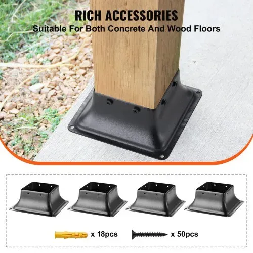 VEVOR 4er-Set Aufschraubhülse 153 x 153 x 62 mm Pfostenträger Kohlenstoffstahl Pfostenschuh Pfosten Pfostenunterlage Bodenhülse Stützenfuß Ideal für Verandageländern, Pergolen und Säulen – Bild 4