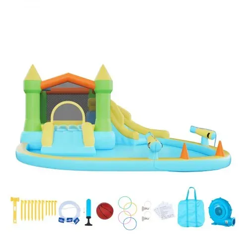 VEVOR Aufblasbare Wasserhüpfburg (382 x 398 x 197 cm), Hüpfburg mit Wasserrutsche & Hüpfburgelementen & Basketball & Planschbecken & Wasserringwurfspiel, für 3–4 Kinder (3 bis 8 Jahre Alt) – Bild 8