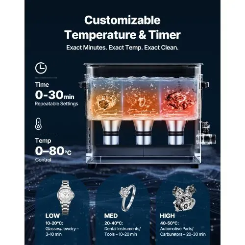 VEVOR 10 L Ultraschallreiniger, professionelle Ultraschallreinigungsmaschine mit Reinigungskorb & Digitalanzeige, 180 W Edelstahl 40 kHz Industrielle Reinigungsmaschine für Teile Vergaser Instrumente – Bild 5