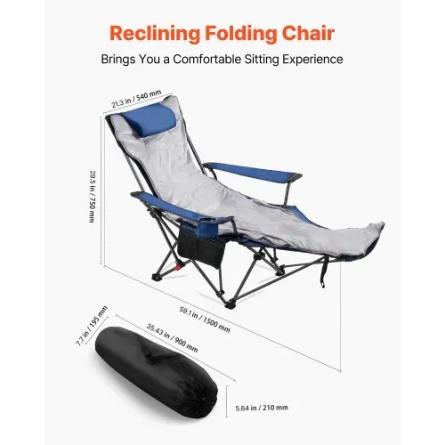 VEVOR Campingstuhl faltbar, Liegestuhl mit 4 verstellbaren Positionen, Relaxsessel Liege mit Getränkehalter, Strandstuhl mit Kopfstütze & Fußstütze, trägt 100 kg, für Outdoor Camping, blau VEVOR Campingstuhl faltbar, Liegestuhl mit 4 verstellbaren Positionen, Relaxsessel Liege mit Getränkehalter, Strandstuhl mit Kopfstütze & Fußstütze, trägt 100 kg, für Outdoor Camping, blau