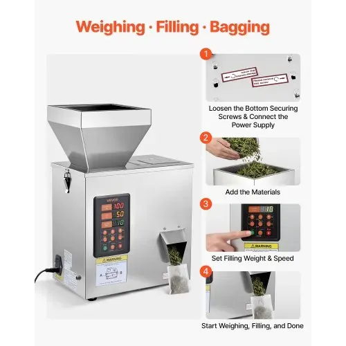 VEVOR Pulverabfüllmaschine Partikelspender Pulverfüller Automatisch 3-200g, Intelligentes Wiegen & Abfüllen, Edelstahlkonstruktion, Hohe Genauigkeit, Ideal für Nüsse Samen Tee Kaffeebohnen Getreide – Bild 4