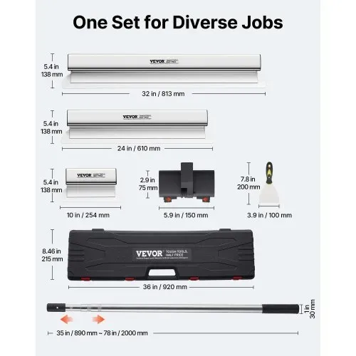 VEVOR Dekorspachtel Set 25 cm / 60 cm/ 80 cm Breitspachtel, 0,89 – 2 m Klingenlänge Trockenbau Flächenspachtel, 0,5 mm Klingenstärke Fassadenspachtel aus Edelstahl, ergonomischer Griff Gipserspachtel VEVOR Dekorspachtel Set 25 cm / 60 cm/ 80 cm Breitspachtel, 0,89 – 2 m Klingenlänge Trockenbau Flächenspachtel, 0,5 mm Klingenstärke Fassadenspachtel aus Edelstahl, ergonomischer Griff Gipserspachtel