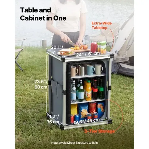 VEVOR Klappbare Campingküche, Tragbarer Campingschrank mit 3 Ablagefächern, Außentasche & MDF-Tischplatte bis 30 kg Tragkraft, Küchenstation für Picknick, Grillen, Partys, Camping & Wohnmobilreisen VEVOR Klappbare Campingküche, Tragbarer Campingschrank mit 3 Ablagefächern, Außentasche & MDF-Tischplatte bis 30 kg Tragkraft, Küchenstation für Picknick, Grillen, Partys, Camping & Wohnmobilreisen