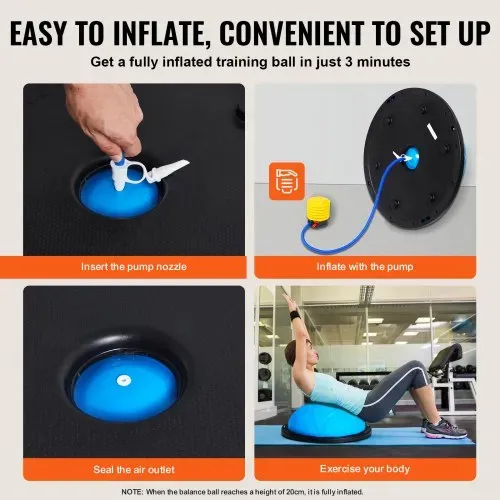 VEVOR Halb-Gymnastikball-Trainer, 23 Zoll Balance-Ball-Trainer, 660 lbs Tragkraft Stabilitätsball, Yoga-Ball mit Widerstandsbändern und Pumpe, Kraft-Fitnessball für das Heim-Fitnessstudio, Ganzkörpertraining, Blau – Bild 4