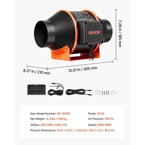 VEVOR 101,6mm Rohrventilator Regelbar, 349m³/h Inline-Rohrlüfter mit PWM & App-Steuerung, Kanalventilator mit 10 Stufen 9h Timer EC-Motor, Abluftventilator für Gewächshaus Badzimmer Keller Rauchabzug – Bild 6