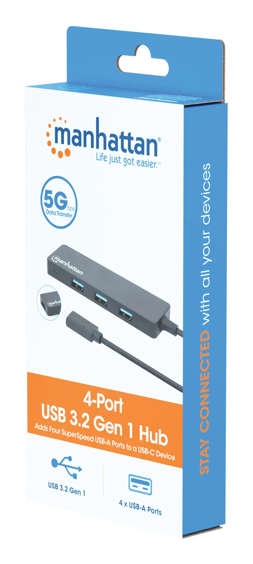 Manhattan 4-Port USB 3.2 Gen 1 Hub, USB-C-Stecker auf 4 x USB-A-Buchse, 5 Gbit/s Datenübertragungsraten, Stromversorgung über USB, schwarz – Bild 6