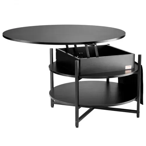 VEVOR Couchtisch mit anhebbarer Platte, 35,3 Zoll runder Couchtisch mit zusätzlichen Aufbewahrungstaschen, aufklappbarer Couchtisch für das Wohnzimmer, schwarz – Bild 9