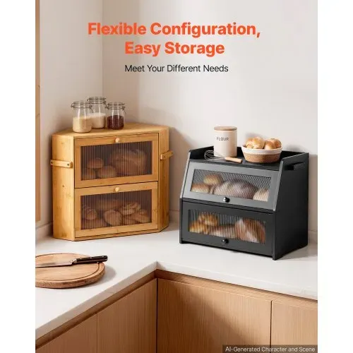 VEVOR Brotkasten mit 2 Acrylfenstern 464 x 251 x 361 mm Bambusholz Schwarz für Bagels, Muffins & Selbstgebackenes Brot, Brotbox mit Magnetverschluss, Seitenhaken & Belüftungslöchern, Brotkiste Küche – Bild 5