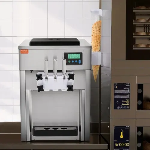 VEVOR Kommerzielle Eismaschine, 1800 W, 3-Geschmacksrichtungen, Softeismaschine Arbeitsplatte, 2 x 4 L Trichter, 2 x 1,8 L Zylinder, LCD-Bildschirm, Automatische Reinigung, Vorkühlung – Bild 7