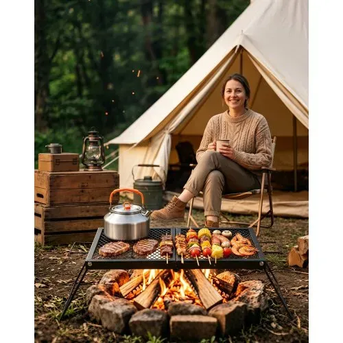VEVOR Klappbarer Grillrost für Lagerfeuer 758 x 383 x 235 mm Campinggrill, Tragbarer Tischgrill aus Kohlenstoffstahl mit Beinen und Griff, Grillgitter für Offenes Grillen im Freien, Camping und Garten – Bild 6