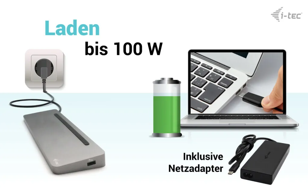 i-tec USB-C Metal Ergonomic 3x 4K Display Docking Station with Power Delivery 100 W + Universal Charger 100 W – Bild 5