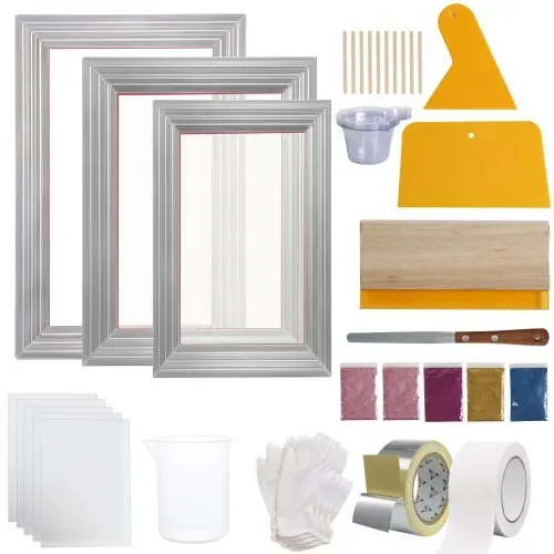 VEVOR Siebdruck Kit, 3 Stk. Aluminium Siebdruck Rahmen 152,4x254 mm/203,2x304,8 mm/254x355,6 mm 110 Mesh, 5 Glitter & Siebdruck Rakel & Folien für T-shirts, DIY Druck usw. – Bild 8