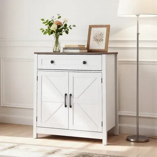 VEVOR Sideboard Küchenschrank mit Schubladen, Buffetschrank Landhaus-Stil für Wohnzimmer Eingangsbereich Küche, Aufbewahrungsschrank 75 x 37,5 x 80 cm Küchenbuffet Buffetschrank Weiß + Braun – Bild 7