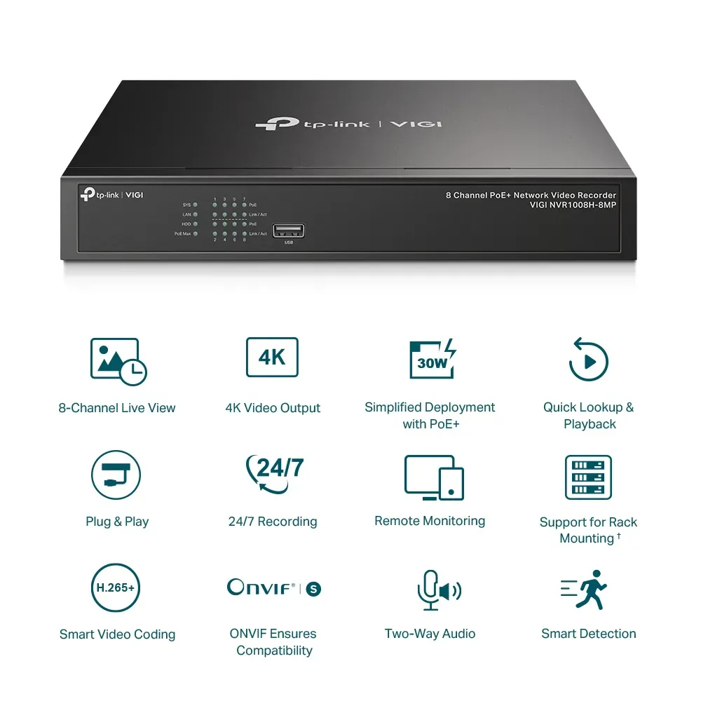 TP-Link - 8 Channel PoE Network Video Recorder - VIGI NVR1008H-8MP – Bild 3