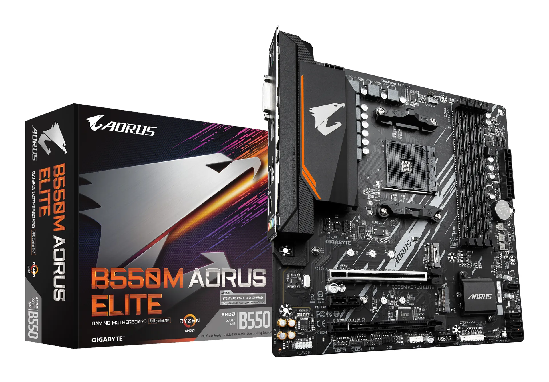 GIGABYTE B550M AORUS ELITE Mainboard – AMD Ryzen 5000 CPUs, 5+3 Phasen VRM, bis zu 4733 MHz DDR4, 1xPCIe 4.0 + 1xPCIe 3.0 M.2, 1GbE LAN, USB 3.2 Gen 1 GIGABYTE B550M AORUS ELITE Mainboard – AMD Ryzen 5000 CPUs, 5+3 Phasen VRM, bis zu 4733 MHz DDR4, 1xPCIe 4.0 + 1xPCIe 3.0 M.2, 1GbE LAN, USB 3.2 Gen 1