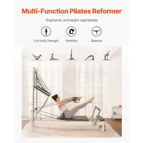 VEVOR Pilates Reformer Maschine für den Einsatz im Heim-Fitnessstudio, Krafttrainingsgerät mit doppeltem Widerstand, Reformer-Box & Sprungbrett, für Fortgeschrittene & Anfänger, bis zu 181,44 kg – Bild 5