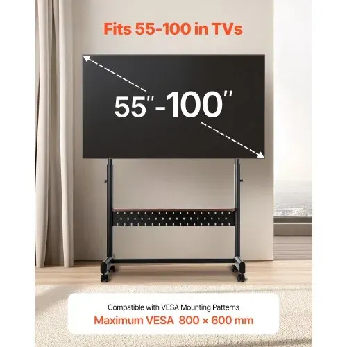 VEVOR rollbarer TV-Ständer TV-Wagen für 1397-2540 mm Bildschirme, höhenverstellbarer tragbarer Monitorständer mit Ablage bis zu 92,99 kg für Wohnzimmer Schlafzimmer Büro (Max VESA 800 x 600 mm) VEVOR rollbarer TV-Ständer TV-Wagen für 1397-2540 mm Bildschirme, höhenverstellbarer tragbarer Monitorständer mit Ablage bis zu 92,99 kg für Wohnzimmer Schlafzimmer Büro (Max VESA 800 x 600 mm)