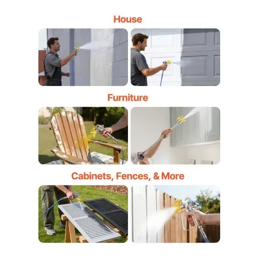 VEVOR Membran-Airless-Farbspritzgerät 1100 W, Rollbares Farbspritzgerät mit 15,17 MPa Hochdruck, 10 m Hochdruckschlauch, Reinigungsnadel und Bürste, für DIY-Sprüharbeiten im Innen- und Außenbereich – Bild 5