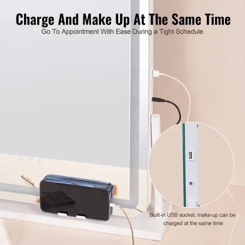 VEVOR Hollywood Schminkspiegel mit Beleuchtung, Kosmetikspiegel mit 3 Farbbeleuchtungsmodi, Schminkspiegel mit LEDs & 5-facher Vergrößerung, USB, Smart-Touch-Steuerung, 360°-Drehbar, 547x447mm – Bild 5