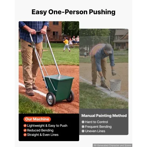 VEVOR Markierwagen Linien-Markiergerät Trocken 11,3 kg Pulverkapazität Grün, für Rasenfläche Feld & Sportplatz, Stahlkonstruktion, 50-100 mm Einstellbare Linienbreite, Klare & Gleichmäßige Markierung – Bild 5