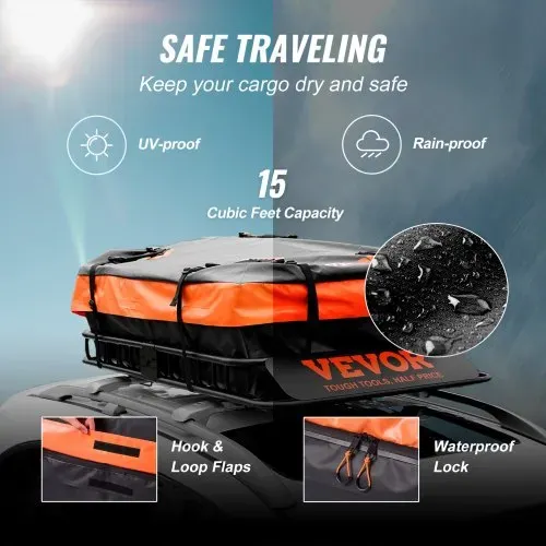 VEVOR Dachgepäckträger Korb Auto Dachkorb Universal 1305 x 915 x 127 mm, Dachgepäckträger Wanne inkl. Tasche 90 kg Tragfähigkeit Relingträger Fracht Gepäckablage Schwarz für Camping, Reisen usw. – Bild 4