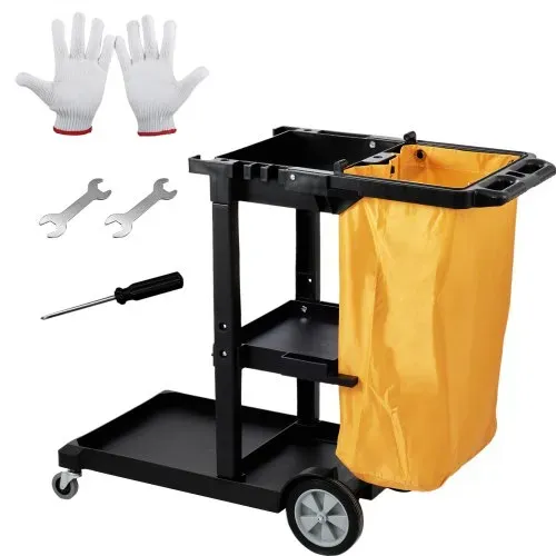 VEVOR Reinigungswagen Putzwagen mit 3 Fächern, Hygienewagen Reinigungswagen 90,7 kg Tragfähigkeit, Schwarz PP Wischwagen Systemwagen inkl. PVC-Müllsack & Handschuhe, geeignet für Büros, Malls, Hotels VEVOR Reinigungswagen Putzwagen mit 3 Fächern, Hygienewagen Reinigungswagen 90,7 kg Tragfähigkeit, Schwarz PP Wischwagen Systemwagen inkl. PVC-Müllsack & Handschuhe, geeignet für Büros, Malls, Hotels