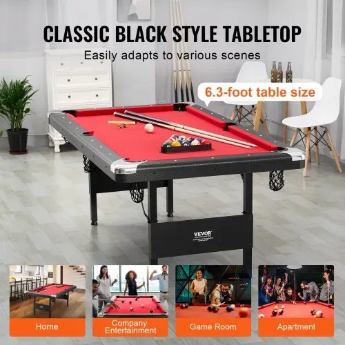 VEVOR Billardtisch, 1,9 m Billardtisch, Tragbarer & Klappbarer Tisch, Billardtisch-Set inkl. Bällen, Queues, Kreide, Schwarz mit Rotem Tuch, Perfekt für Familienspielzimmer, Kinder und Erwachsene – Bild 5