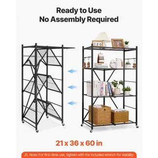 VEVOR 4 Etagen, Klappbare Regale mit Rädern, 53x91x152 cm, Faltbares Schwerlastregal, montagefreies Standregal, Haushaltsregal, Küchenregal, Metallregal für Garage, Küche, Keller, schwarz VEVOR 4 Etagen, Klappbare Regale mit Rädern, 53x91x152 cm, Faltbares Schwerlastregal, montagefreies Standregal, Haushaltsregal, Küchenregal, Metallregal für Garage, Küche, Keller, schwarz