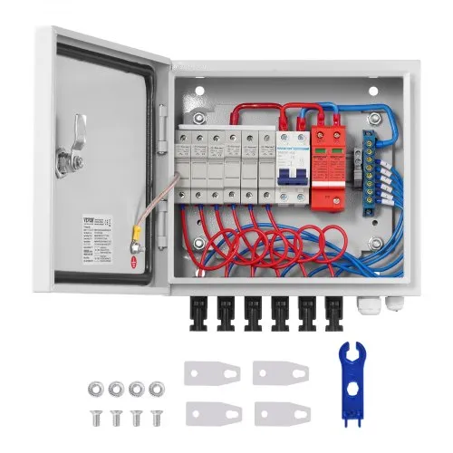 VEVOR PV-Combiner-Box, 6-String, Solar-Combiner-Box mit 15 A Nennstromsicherung, 125 A Leistungsschalter, Blitzableiter und Solaranschluss, Stahlgehäuse für On-/Off-Grid-Solarpanelsystem, IP65 VEVOR PV-Combiner-Box, 6-String, Solar-Combiner-Box mit 15 A Nennstromsicherung, 125 A Leistungsschalter, Blitzableiter und Solaranschluss, Stahlgehäuse für On-/Off-Grid-Solarpanelsystem, IP65