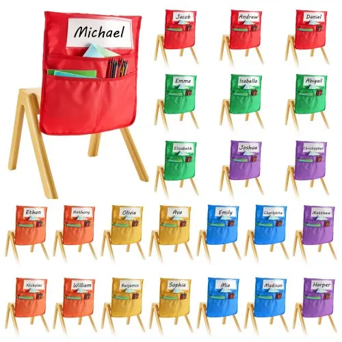 VEVOR Klassenzimmerstuhltasche, 24er-Pack, 36×38 cm Rückenlehnentasche mit Namensschild, 6 Farben, Stuhlrücken-Organizer für Kinder im Klassenzimmer, Kindergarten, in der Schule & zu Hause VEVOR Klassenzimmerstuhltasche, 24er-Pack, 36×38 cm Rückenlehnentasche mit Namensschild, 6 Farben, Stuhlrücken-Organizer für Kinder im Klassenzimmer, Kindergarten, in der Schule & zu Hause