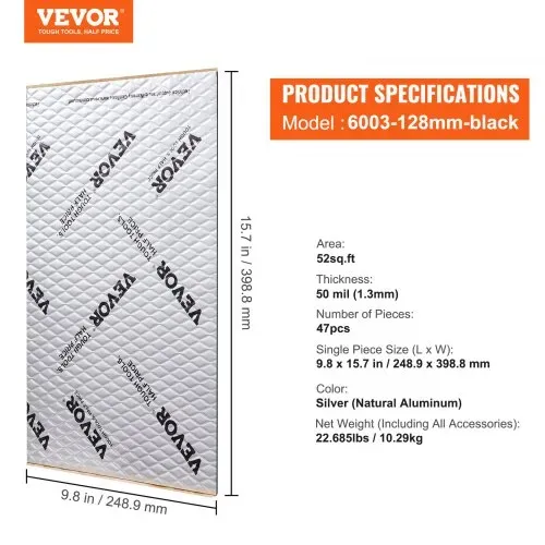 VEVOR 47er-Set Dämmmatte Auto 4,8m² Antidröhnmatte 248,9x398,8mm Fahrzeugdämmung 50mil (1,3mm) Stärke Aluminium-Folie Schallschutzmatte Hitzebeständig Lärmschutz Akustikdämmung Geräuschdämmung – Bild 6