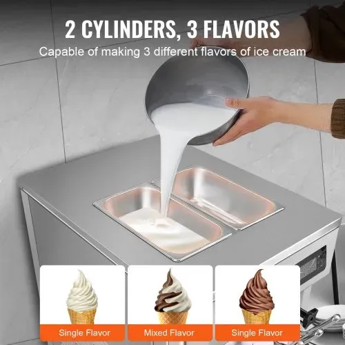 VEVOR Kommerzielle Eismaschine 18–28 L/h, 3 Geschmacksrichtungen, Italienische Eismaschine, 2 x 5,5 L Trichter, LCD-Panel, Automatische Vorkühlung, Reinigung, für Joghurt, Kaffee, Snackbar, Restaurant – Bild 2