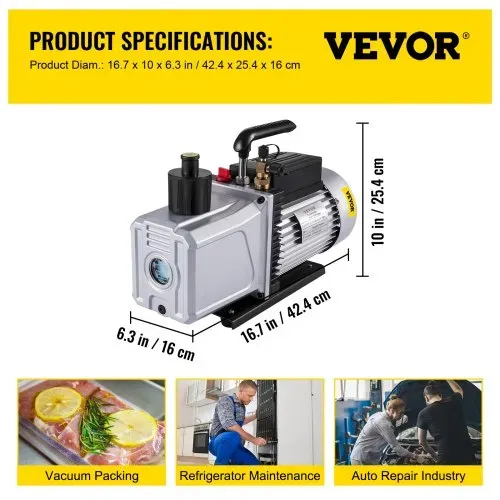 VEVOR Vakuumpumpe Unterdruckpumpe 1-stufig 1PS 340L/min Einlassanschluss 0,64 cm – Bild 6