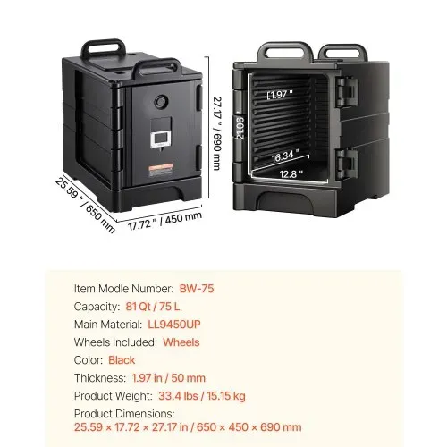 VEVOR Isolierter Speisenbehälterträger Warmhaltebox für Gastronomie 75 L, Speisenbehälter mit Doppelschnallen & Griffen, Speisenbehälterträger Lebensmitteltransportbox Restaurant Kantine schwarz – Bild 6