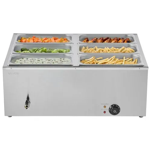 VEVOR kommerzieller Speisenwärmer (6 x 1/3 Größe Behälter), 1,5 kW elektrischer Wärmebehälter aus Edelstahl mit Abdeckung & Suppenkelle, Chafing Dishes Set für Catering Restaurant Party – Bild 10